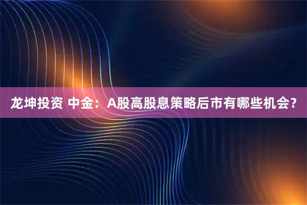 龙坤投资 中金：A股高股息策略后市有哪些机会？